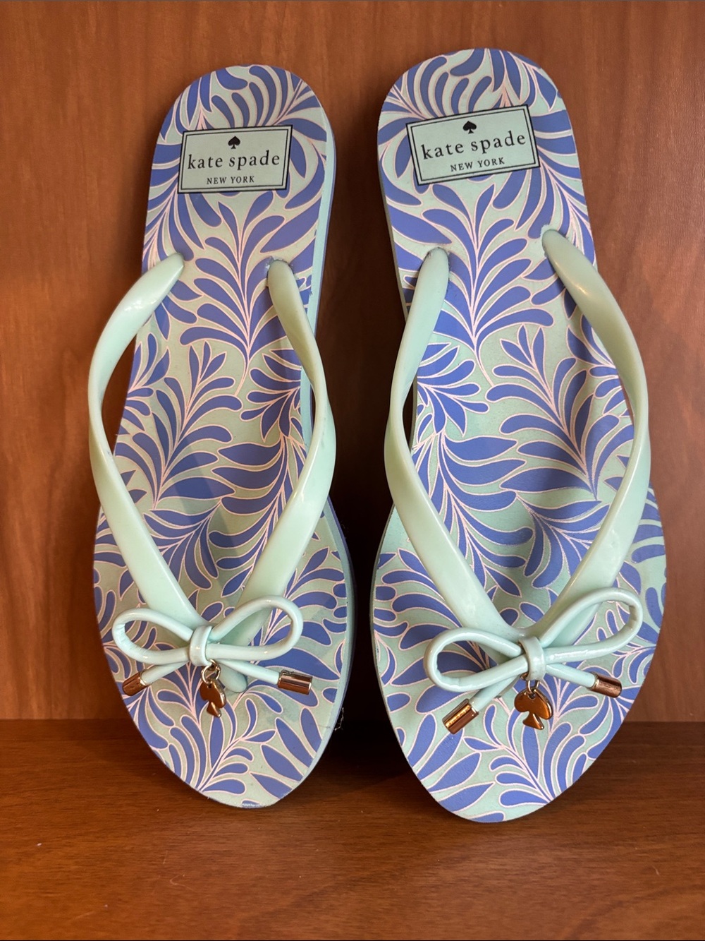 kate spade Mint and Purple Floral Bow Flip Flops Size 8